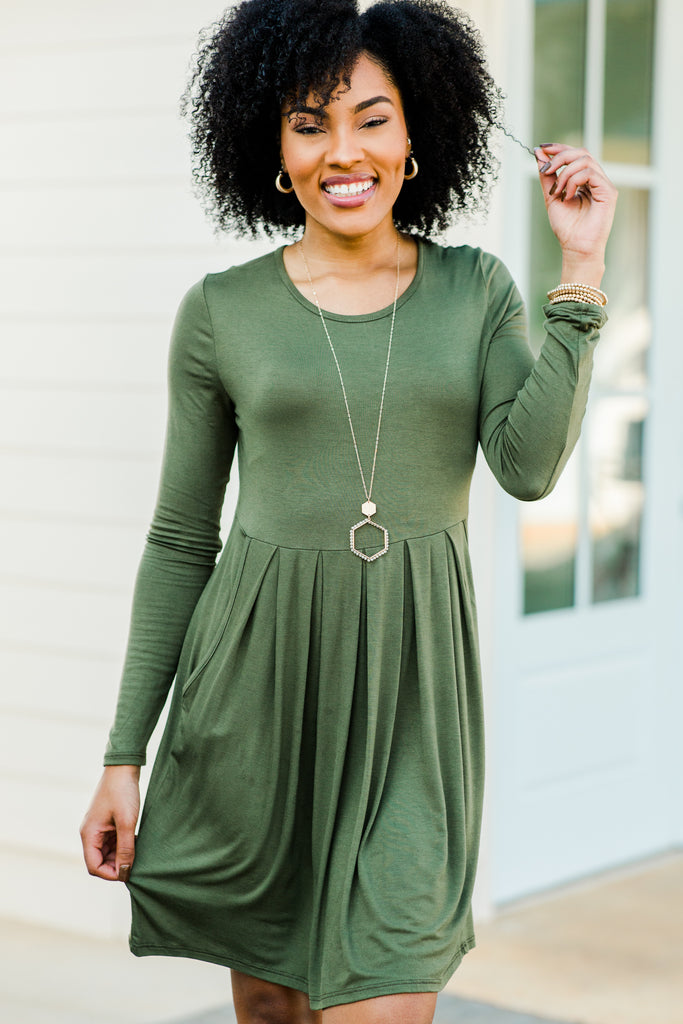 Casual Olive Green Babydoll Dress ...